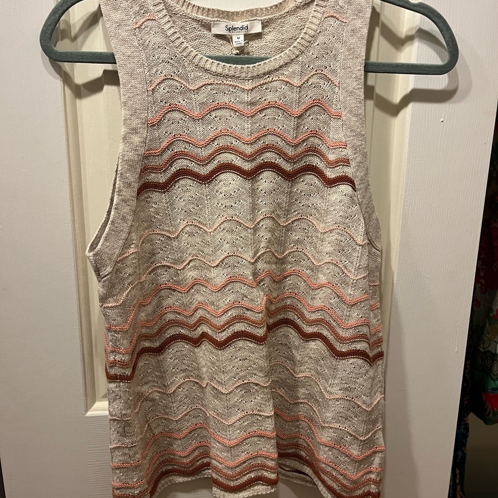 Splendid Cream and Pink Knit Tank Top